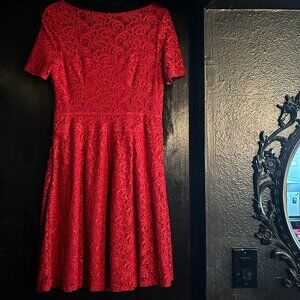 Laundry by Design Red crimson Lace dress ribbon detail romantic feminine